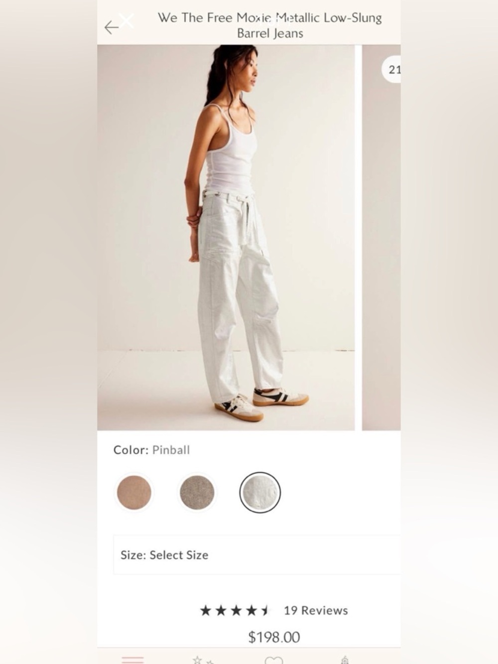 Free People Moxie Pinball Metallic Low-Slung Barrel Jeans